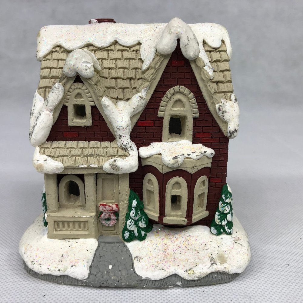 Painted  Ceramic Brick House Clay Gingerbread Ligh